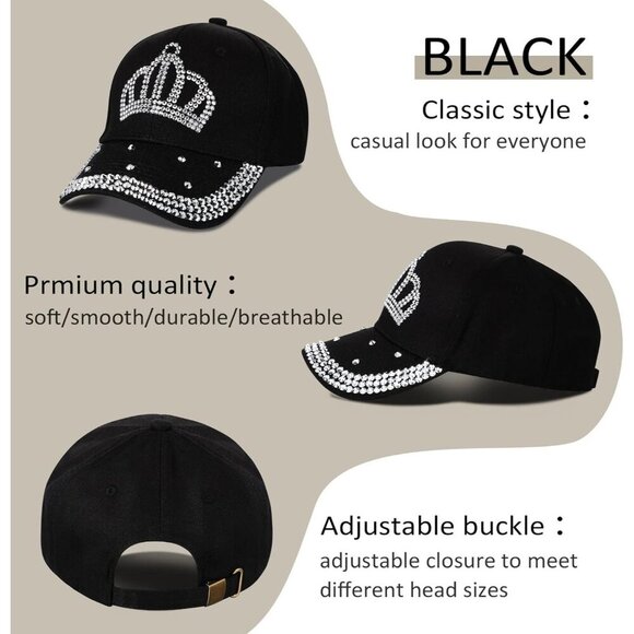 3Pcs Rhinestone Women Baseball Caps Adjustable Cotton Denim Sun Hat main image 6